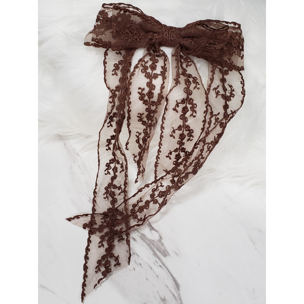 NEW OVERSIZED LACE BROWN Free People hair bow barrette clip coquette romantic